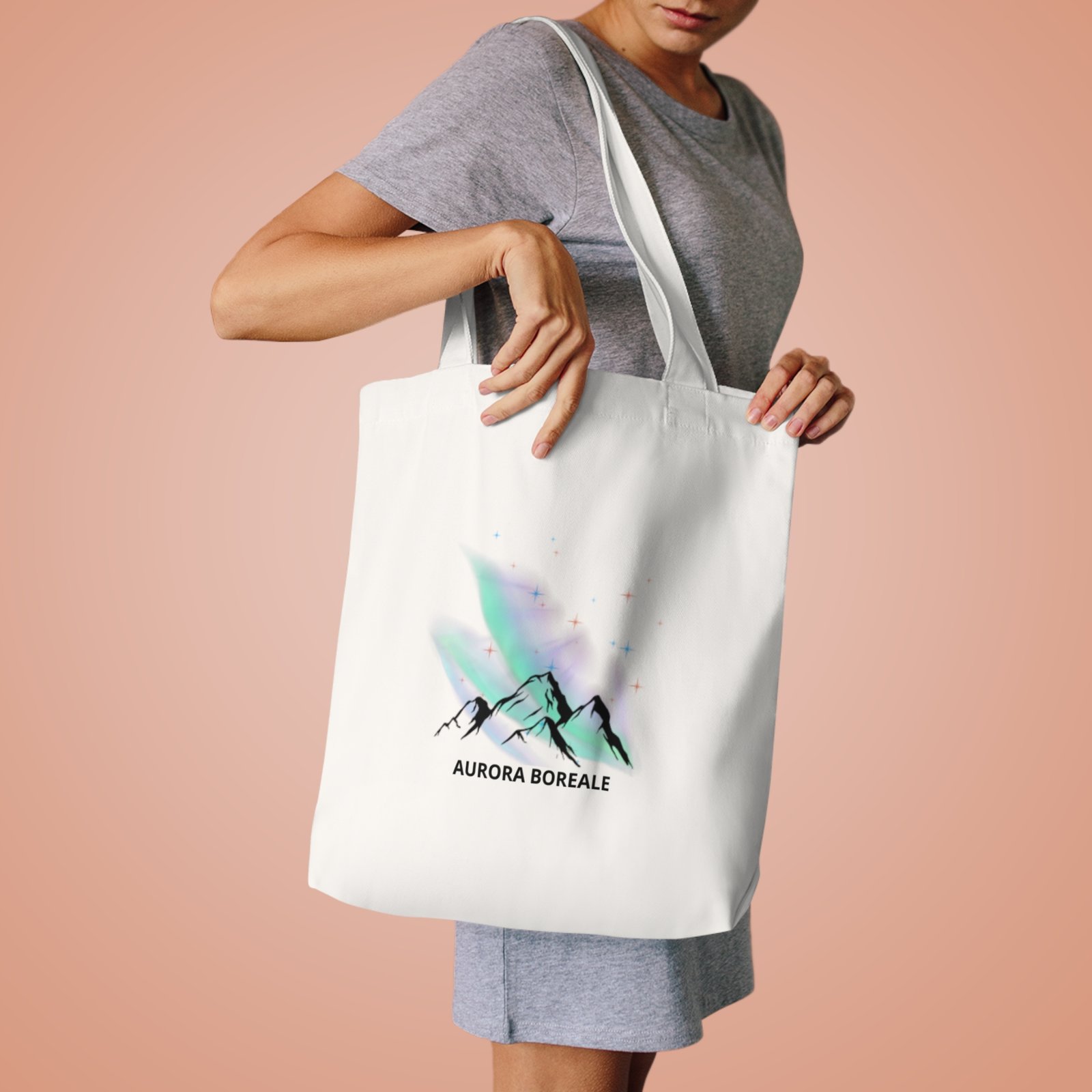 aurora boreale mountain tote bag — northern lights cotton shopper aurora boreale mountain tote bag — northern lights cotton shopper