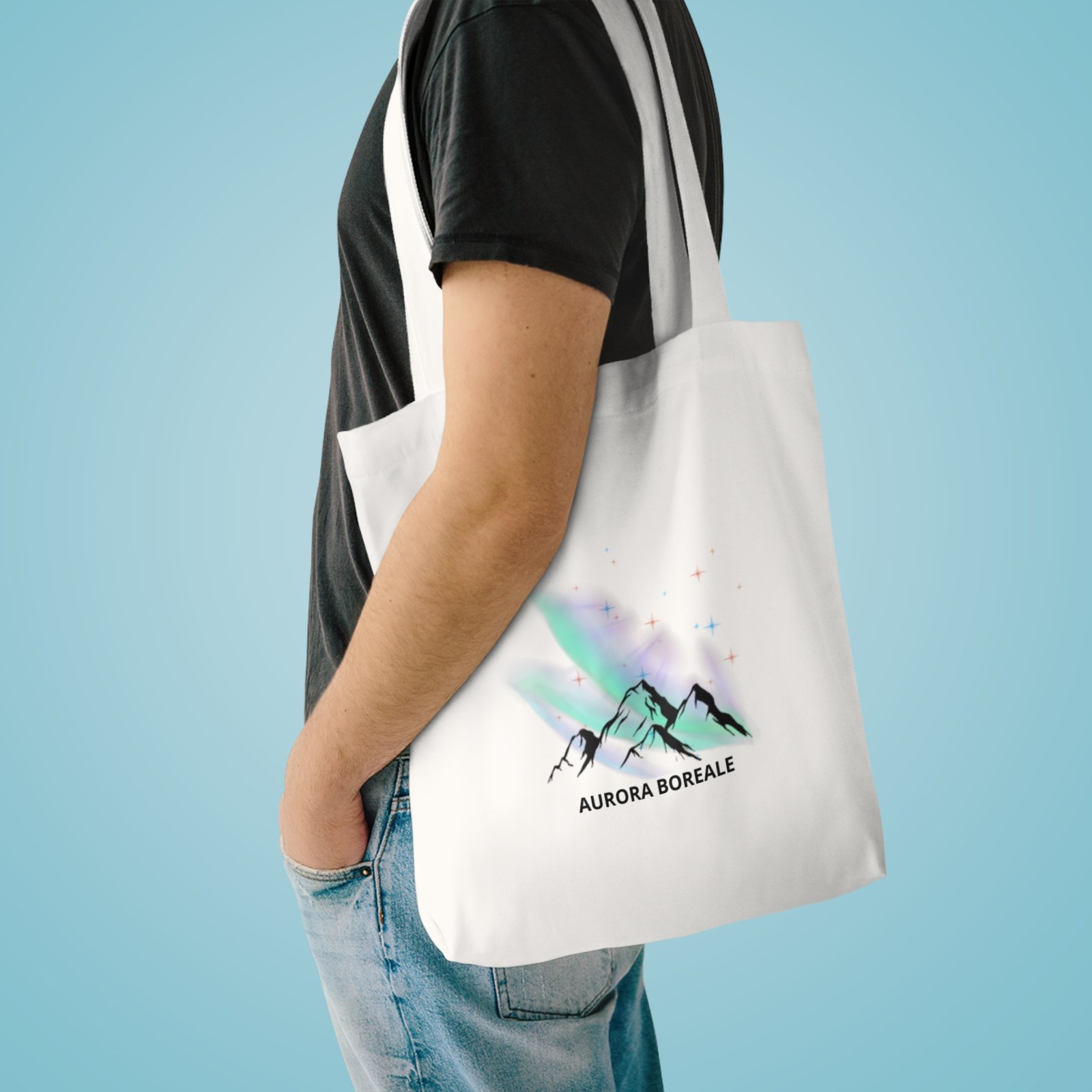 aurora boreale mountain tote bag — northern lights cotton shopper aurora boreale mountain tote bag — northern lights cotton shopper